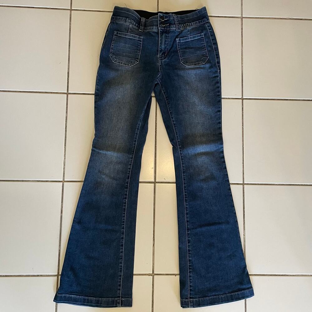 Women’s Indigo Poppy Size 4 Tummy Control Slim Flare Leg Stretch Blue Jeans